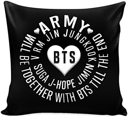 Stylelic BTS Army Fanchants - Decorative Throw Pillow Case Zip Cover 16" X 16" (Black/Colorful Text)