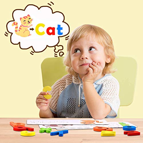 XUNPAS Spelling Game Toys for Kids,Sight Words Games Educational Learning Matching Wooden Letter Words Puzzles Games Toys for Kids Boys Girls Age 3 4 5 6 Year Old Years Old