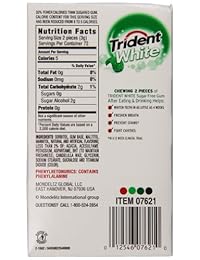 Trident White goma de mascar sin azúcar, 3 paquetes de 16 piezas (Paquete de 20)