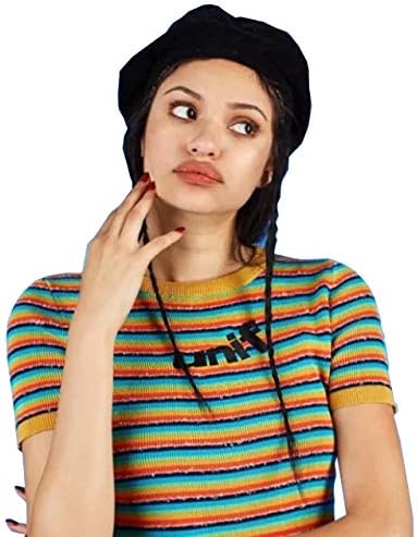 Mon Moira 2018 Autumn Rainbow Women Knitted Crop Tops Streetwear