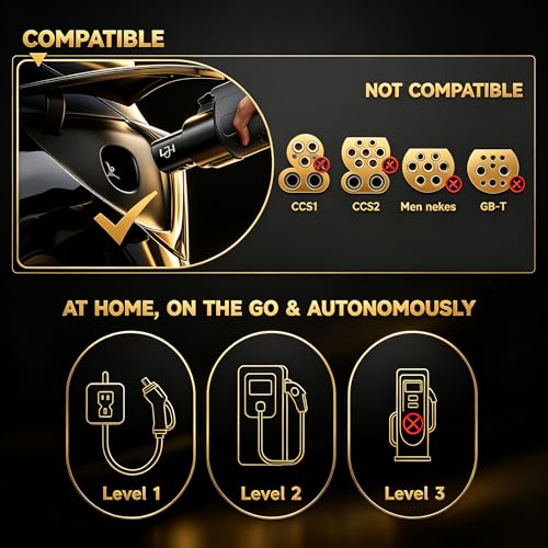LJH J1772 to Tesla Charger Adapter, Max 80A/240V – J1772 to NACS Adapter for Tesla Model 3/Y/X/S/Cybertruck and All Electric Vehicles in the NACS Alliance