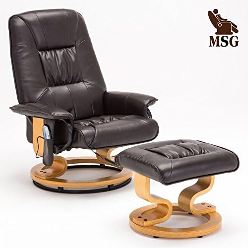 Massage Leisure Recliner Real Leather Chair Swivel Armchair w/Ottoman in Brown