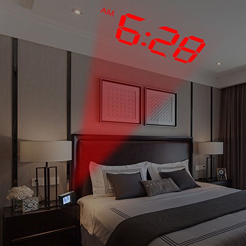 SMARTRO Projection Alarm Clock Digital Clock with Indoor Thermometer Hygrometer, USB Charger, Dual Alarm Clocks for Bedrooms, Travel, AC & Battery Operated - Thumbnail 2