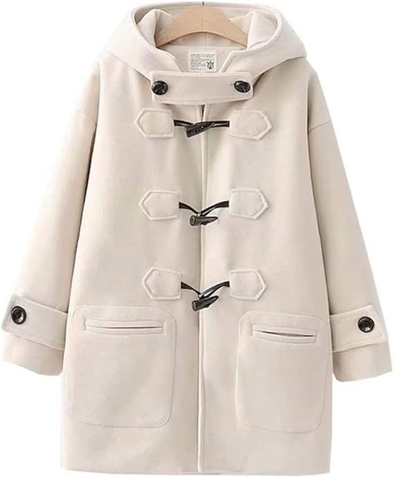 Amazon Kumi トグルボタン ダッフルコート レディース 学生 フード付き 防寒 厚手 ショート コート Aライン 秋冬 暖かい アウター 可愛い M ベージュ コート ジャケット 通販