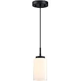 Westinghouse Lighting 6135400 Shamus Traditional One Light Indoor Mini Pendant, Black Finish, White Opal Glass