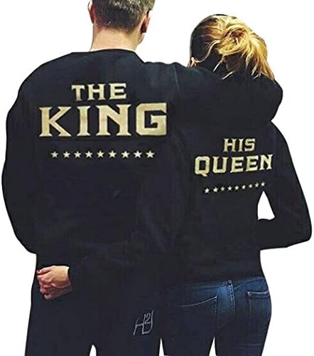 afferty the King and His Queen Grey Couple T-Shirt Round Neck Loose Couple Shirt Hoodies Pullover