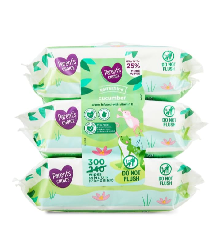 Photo 1 of (1 out of3)......Parent's Choice Refreshing Cucumber Scent Baby Wet Wipes Infused with Vitamin E and Aloe, 300 Count (Value Pack Includes 3 100-Count Packages) - 1 Pack