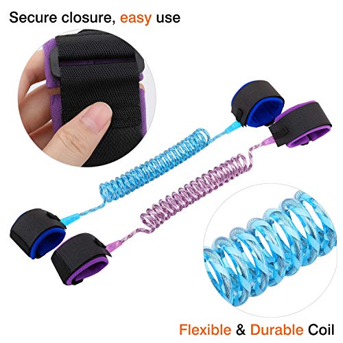 [2 Pack] Anti Lost Wrist Link, Zooawa Child Outdoor Safety Hook and Loop Wristband Leash Child Safety Harness for Kids and Toddlers, 1.5M Fluorescent Purple + 1.8M Fluorescent Blue - Thumbnail 4
