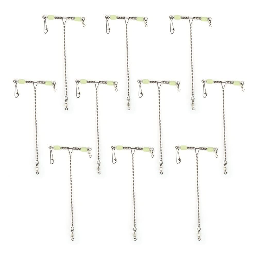 VGEBY 10Pcs T-Shape Swivels Snaps, Stainless Steel 3 Way Rolling Swivel Balance Cross line Fishing Swivels with Luminous Beads 3 Way Swivels Fishing Tackle Fishing Supplies