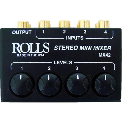 Rolls MX42 4-Channel Passive Mini Stereo Mixer with 2 RCA Male to 2 RCA Male Dual Audio Cable 3' - Thumbnail 2