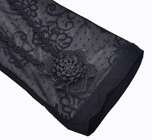 Nurbijar Summer Women UV Protection Touch Screen Lace Gloves-Black