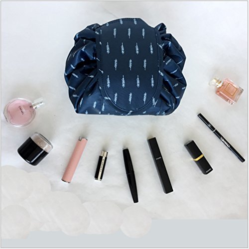 Makeup Bag Toiletry Kit Organizer Portable&Waterproof Large Cosmetic Pouch Fashion Women Jewelry Bathroom Storage with Zipper&Drawstrings Brush Holder Carry on Travel (Deep Blue) - Thumbnail 4