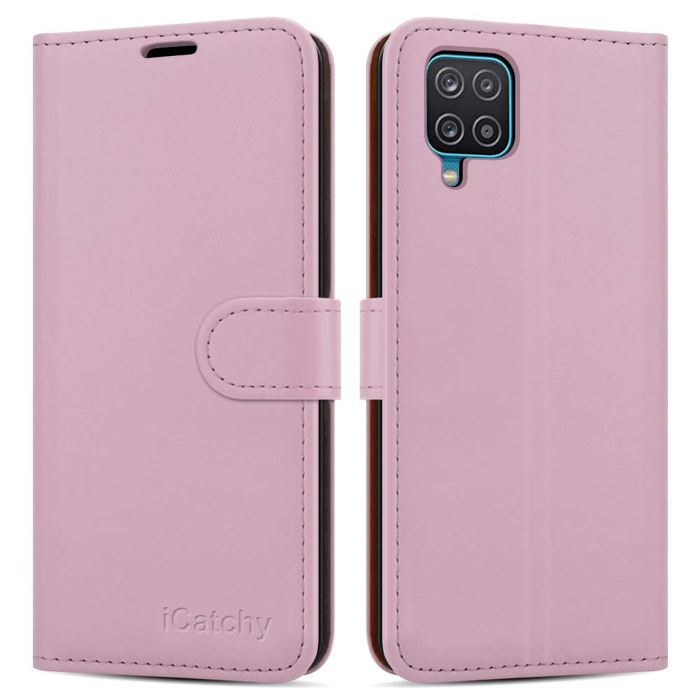 iCatchy For Samsung Galaxy A12 Case Leather Wallet Book Flip Folio Stand View Cover with Card Slots Compatible with Galaxy A12 5G (6.5'') (Rose Gold)
