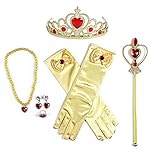 8 Pcs Girls Belle Princess Crystal Dress up with Gloves Tiara Crown Wand Ring Earring and Necklaces (Yellow)