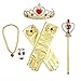 8 Pcs Girls Belle Princess Crystal Dress up with Gloves Tiara Crown Wand Ring Earring and Necklaces (Yellow)