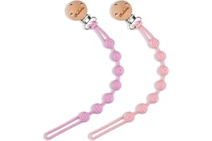 KALOVIN One-Piece Silicone Pacifier Clip Holder, Pack of 2 Soft Flexible Pacifier Clips Binky Clips for Baby Boys and Girls (Blush/Muted)