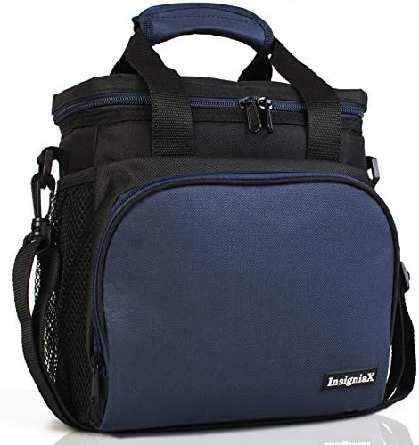 InsigniaX Insulated Lunch Bag S1 Cool Food Lunchbox For Adult Men Women Boys Girls Kids Baby Hot Meal Prep Bento Work With Strap Zip Top Handle Size H:25.4 x W:13 x L:23.3cm (Standard, Navy Blue)