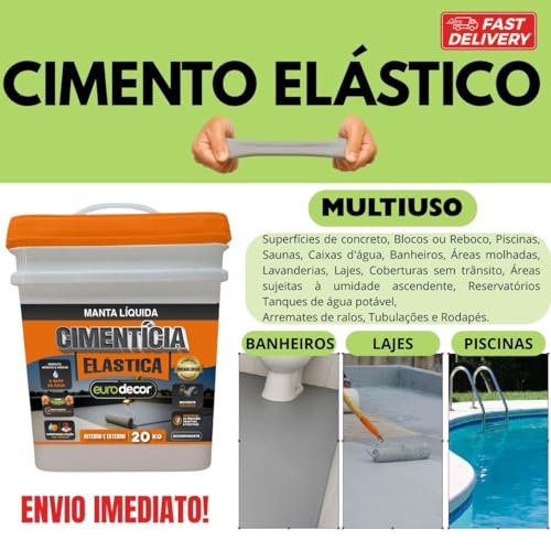 Cimento Elástico Eurodecor 4kg - Impermeabilizante Emborrachado para Lajes, Piscinas e Caixas D'água - Manta Líquida de Secagem Rápida, Anti-Infiltração e Alto Rendimento - Aceita Piso e Revestimento