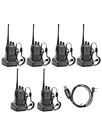 BaoFeng BF-888S - Lote de 6 radios Walkie Talkies recargables de mano de dos vías, radio de larga distancia con auricular original para viajes, acampada (cable de programación UBS incluido)
