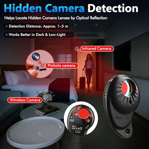 JMDHKK M8000 Hidden Camera Detector, Camera Finder,Bug Detector, Magnetic Tracker Detector, Portable Privacy Protection Device for Travel, Hotels, Vehicles, Offices, and Fitting Rooms (Black)