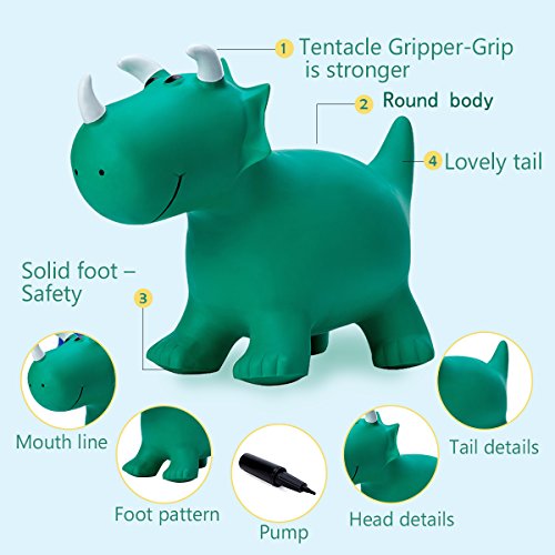 Babe Fairy Bouncy Horse Hopper, Pump Included (Inflatable Animal Hopper, Hopping Horse, riding horse for kids, Ride-on Hopper Horse,Green Triceratops) - Thumbnail 3