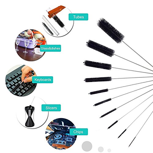 Cleaning Brush Set by LetGoShop 8 Inch Nylon Tube Brushes for Drinking Straws, Glasses, Keyboards, Jewelry Cleaning, Set of 10, Black