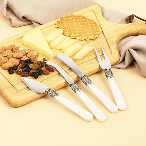 CATHYLIN 4Piece Cheese Knives Set With Gift Box Stainless Steel Knife With Pearl Handle