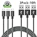 AOKER Micro USB Cable, [NEW] 3Pack 10FT Extra Long Nylon Braided [Fast Charger Cord] Sync and Charge for Android Devices, Samsung Galaxy S7 Edge/S6/S5/S4,Note 5/4/3,HTC,LG,Nexus (3x10ft Black White)