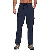Men's Hiking Pants UPF 50+ Cargo Quick Dry Water Resistant Elastic Waist Zip Pockets Travel Work Lightweight Running