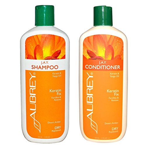 Aubrey Organics J.A.Y. Shampoo and Aubrey Organics J.A.Y. Conditioner Bundle With Keratin and Yangu Oil, Keratin Fix for Dry/Replenish, 11 fl oz (325 ml) each
