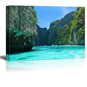 Beautiful Scenery Landscape Cliff and The Clear Sea Phi Phi Leh South of Thailand Wood Framed - Canvas Art Wall Art - 12" x 18"