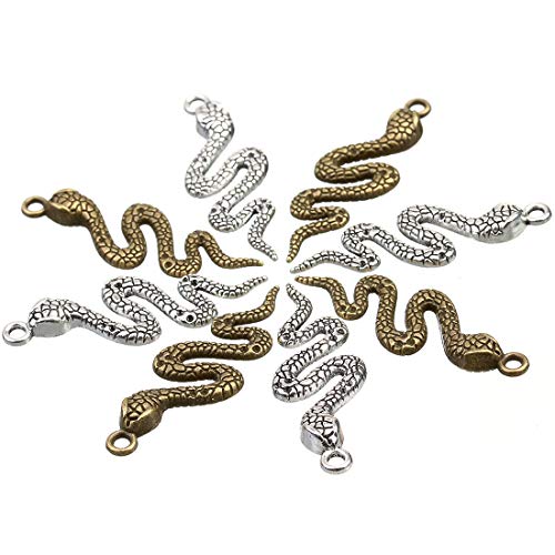 20 Pcs Alloy Snake Charms Mixed Smooth Metal Charms Pendants Accessory, DIY for Jewelry Making and Crafting(Silver)