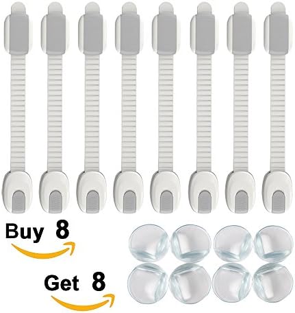 Baby Cabinet Safety Locks, Adjustable Cabinet Drawers Locks Children Baby Safety Latch-No Tools or Drilling Required for Cabinets, Drawers, Fridge, Door, Toilet Seat, Appliances,etc. (8Packs)
