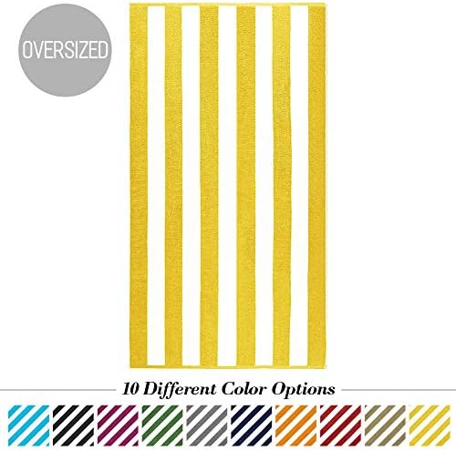 Caravalli Egyptian Cotton Beach Towel, Windsor Oversized Luxury Resort Towel with Large Stripes, Over Sized Super Soft Ulta Absorbent Striped Spa Towels, Thick Cabana Stripe Bath Towel (Yellow)