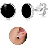 Handmade Black Onyx Gemstone Round 8mm Stud Earrings, 925 Sterling Silver Studs for Women, Cartilage Earring, Tarnish & Water Resistant, By Miya Jewelry Creations