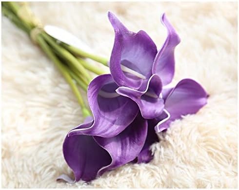 Calla Lily Bridal Wedding Bouquets with Latex-Look Like Real,Eco-friendly Odourless Artificial Flowers Home Garden Hotel Party Event Christmas Wedding Gift Decoration (15, Romantic Purple)