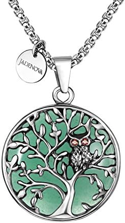 JADENOVA Owl Family Tree Necklace Tree of Life Gemstone Pendant Owl Necklace 24" Stainless Steel Chain