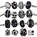 RUBYCA Murano Lampwork Charm Glass Beads Tibetan Crystal European Bracelet Mix Assortment Black 15Pcs