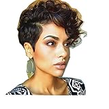 Vibola Women Short Black Brown FrontCurly Hairstyle Synthetic Hair Wigs for Black Women Wig Cap