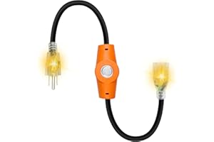 MAXKOSKO 1PC 120V 15A Temperature Controlled Extension Cord, Heat Cable Controller, Thermostatically Controlled Outlet Auto On/Off Below 37°F/Over 50°F, 20" Cord for Covered Outdoor Outlets