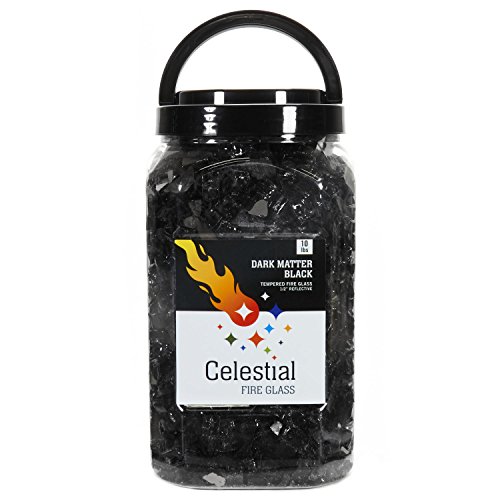 Celestial Fire Glass High Luster, 1/2" Reflective Tempered Fire Glass in Dark Matter Black, 10 Pound Jar