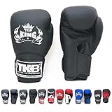 Top King Gloves Color Black White Red Blue Gold Size 8, 10, 12, 14, 16 oz Design Air, Empower, Superstar, and more for Training and Sparring Muay Thai, Boxing, Kickboxing, MMA (Super Velcro - Black/Black/Black 16 oz)