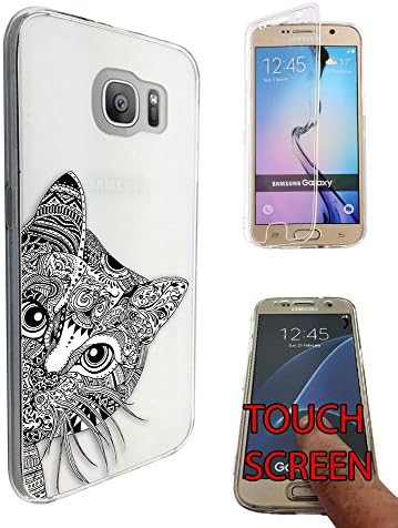 C0073 - Cool Aztec Cat Face Cute Funky Design Samsung Galaxy S6 Edge Fashion Trend CASE Gel Rubber Silicone Complete 360 Degrees Protection Flip Case Cover