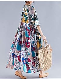 ellazhu Mujeres Tallas grandes 3 4 Manga estampado floral Maxi Vestidos GA1345 A