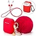 Protective Silicone Cover Skin Compatible with Apple Airpods Charging - Drop Proof Case Cover with Fluffy Pompom Keychain and Anti-Lost Strap Accessories Kit Compatible Airpod Charging Case (Red) primary