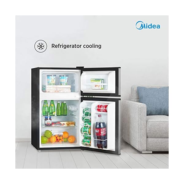 Midea WHD113FSS1 Double Door Mini Fridge with Freezer for Bedroom