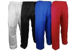 Knockout Fight Gear Karate Pants 7.5 oz Taekwondo Martial Arts Elastic Waist for Kids & Adults