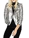 ASMAX HaoDuoYi Womens Causal Soft PU Metalic Silver Crop Top Biker Jacket