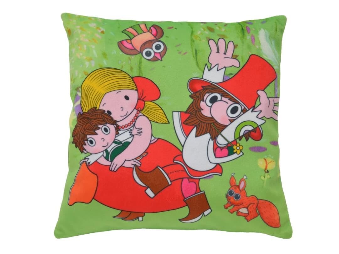 MU Brno, Pillow for Cots 25 x 25 cm Fürchtenix, Manka and Spurtefix in Orchards, Hollowfibre Filling