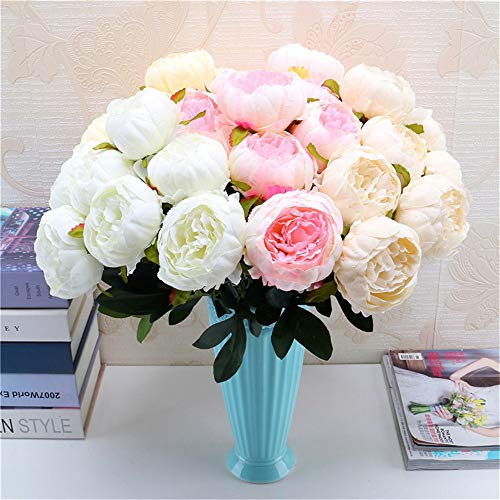Artificial Flowers,Longay 1 Bouquet Vintage Artificial Peony Silk Flowers Bouquet for Decoration (B) - Thumbnail 5